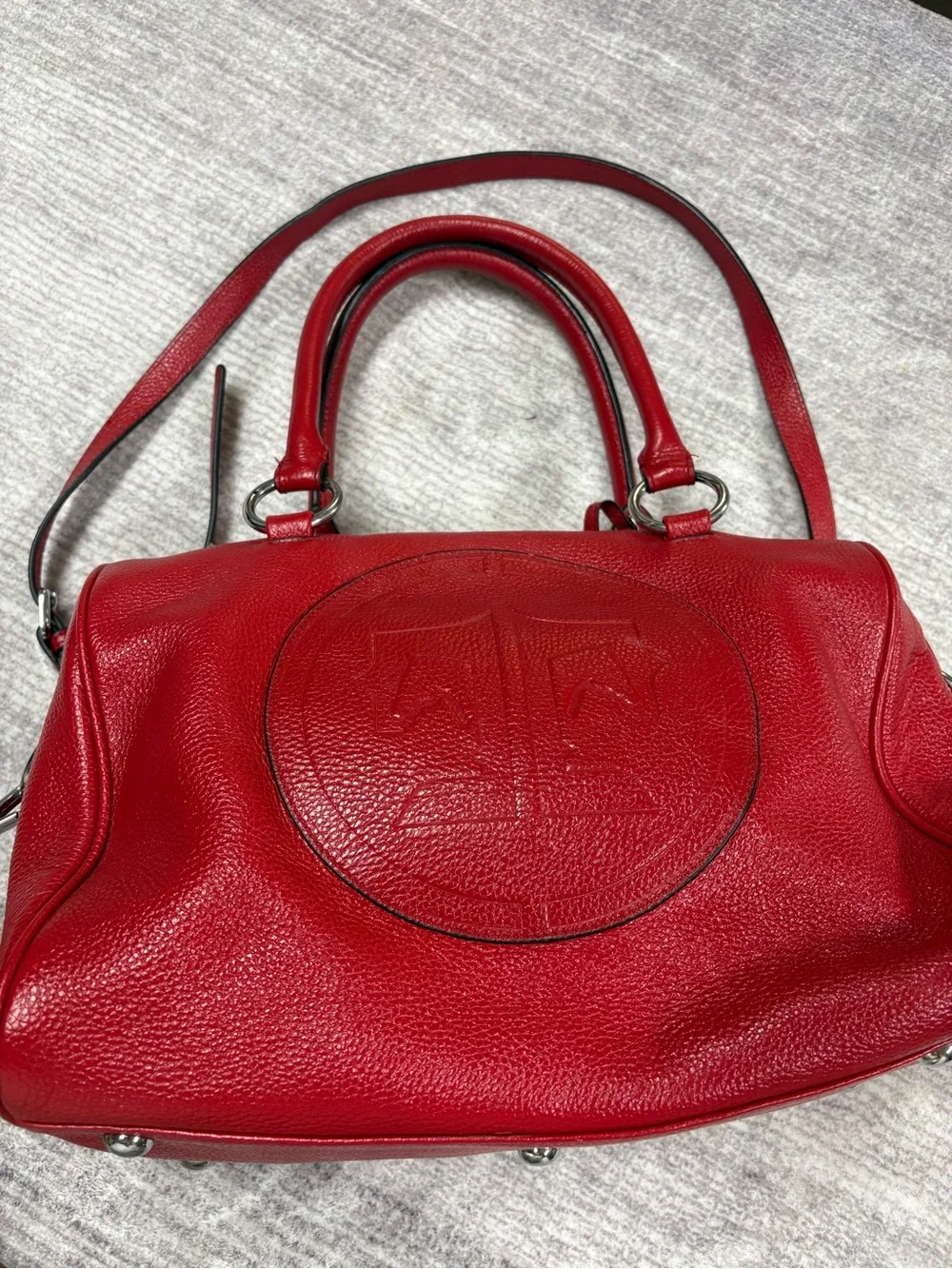 Tucker Tweed Equestrian Red Leather Satchel Bag and Crossbody Strap Western Lux